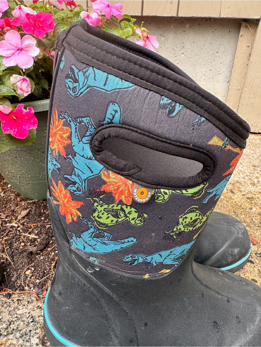 Bogs dinosaur print boots size 3-4 Black Boots